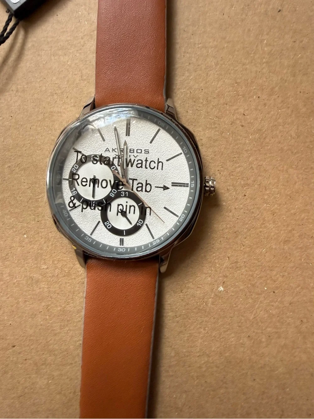 Akribos XXIV AK1022TN Men’s Multifunction Watch Genuine Leather Band New w/ Tags
